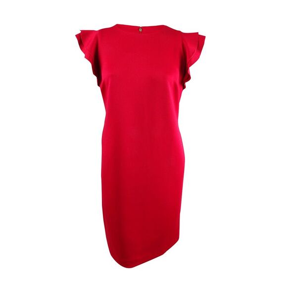 Tommy Hilfiger Women's Plus Size Sheath Flutter Sleeve Dress - Scarlet - Picture 1 of 2